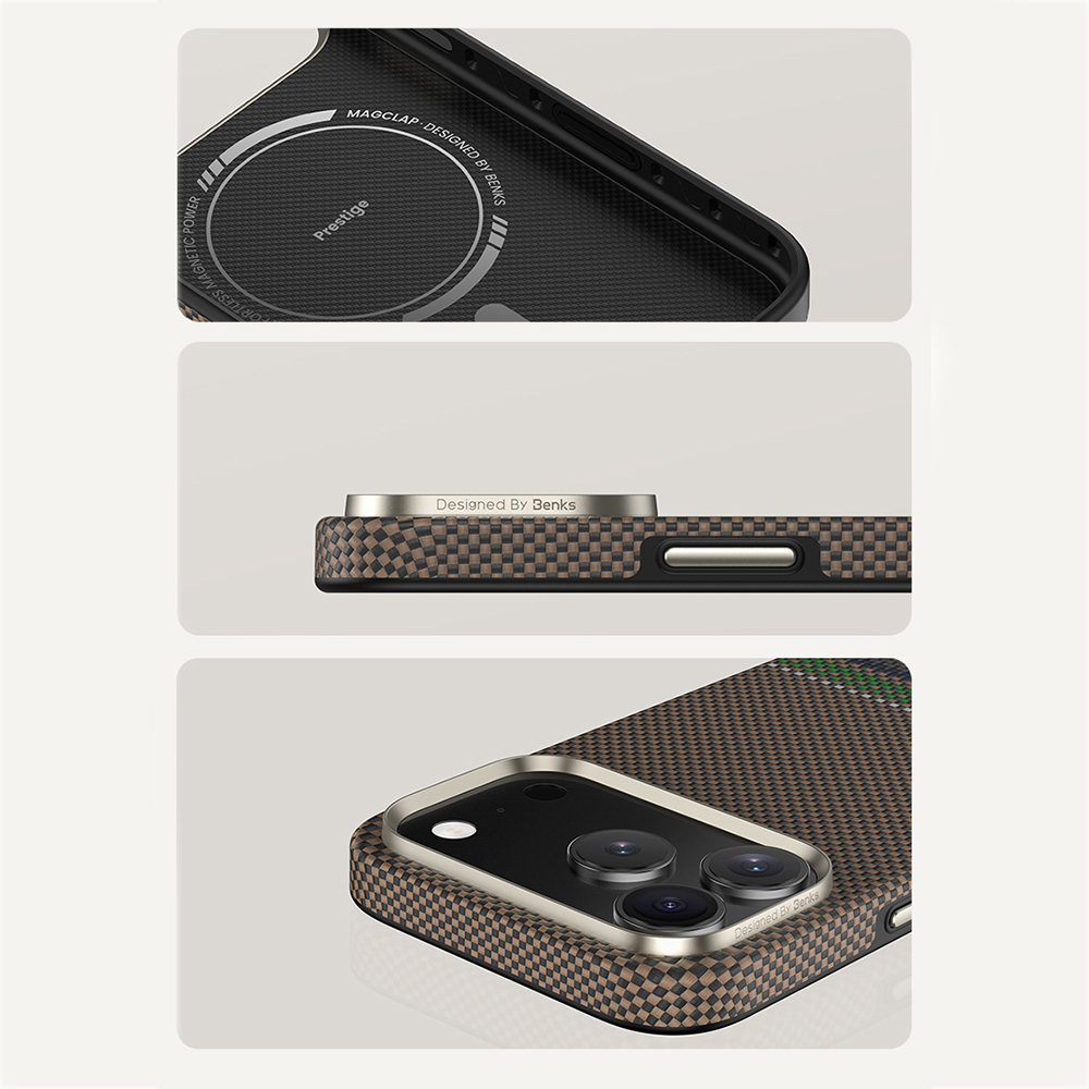 Apple iPhone 17 Pro Max Kılıf M-safe Şarj Özellikli Karbon Fiber Tasarımlı Benks Prestige ArmorPro Kevlar Kapak - 8