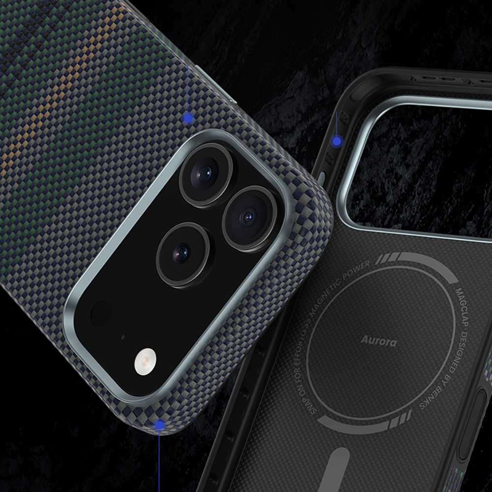 Apple iPhone 17 Pro Kılıf M-safe Şarj Özellikli Karbon Fiber Tasarımlı Benks Aurora ArmorPro Kevlar Kapak - 4