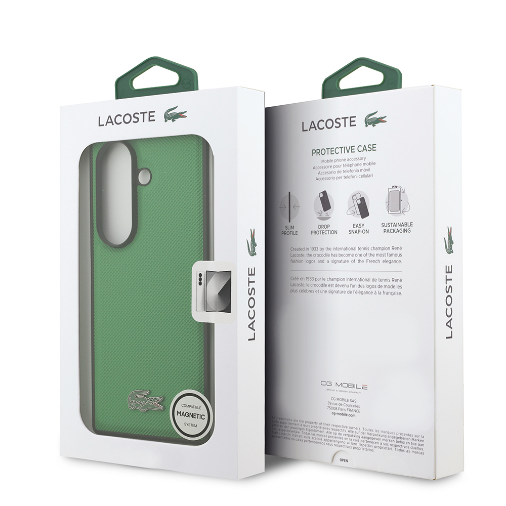 Galaxy Z Fold 7 Kılıf Lacoste Orjinal Lisanslı M-safe Şarj Özellikli Pike Desenli Arka Yüzey İkonik Timsah Metal Logolu Kapak - 13