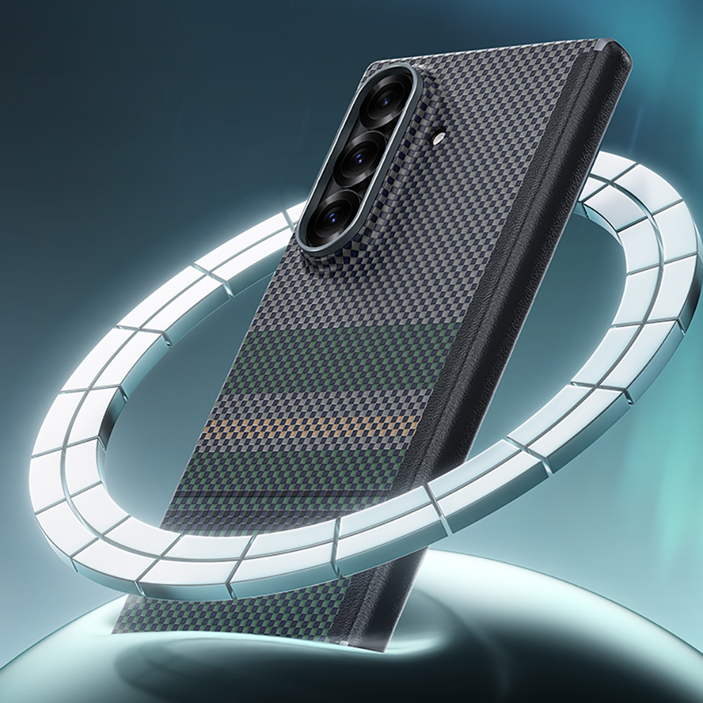 Galaxy Z Fold 7 Kılıf M-safe Şarj Özellikli Karbon Fiber Tasarımlı Benks Aurora ArmorAir Kevlar Kapak - 11