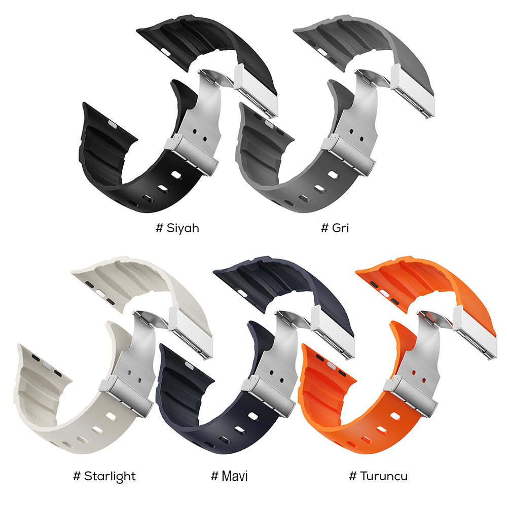 Apple Watch 42mm Uyumlu Zore KRD-145 Metal Tokalı Silikon Kordon - 22