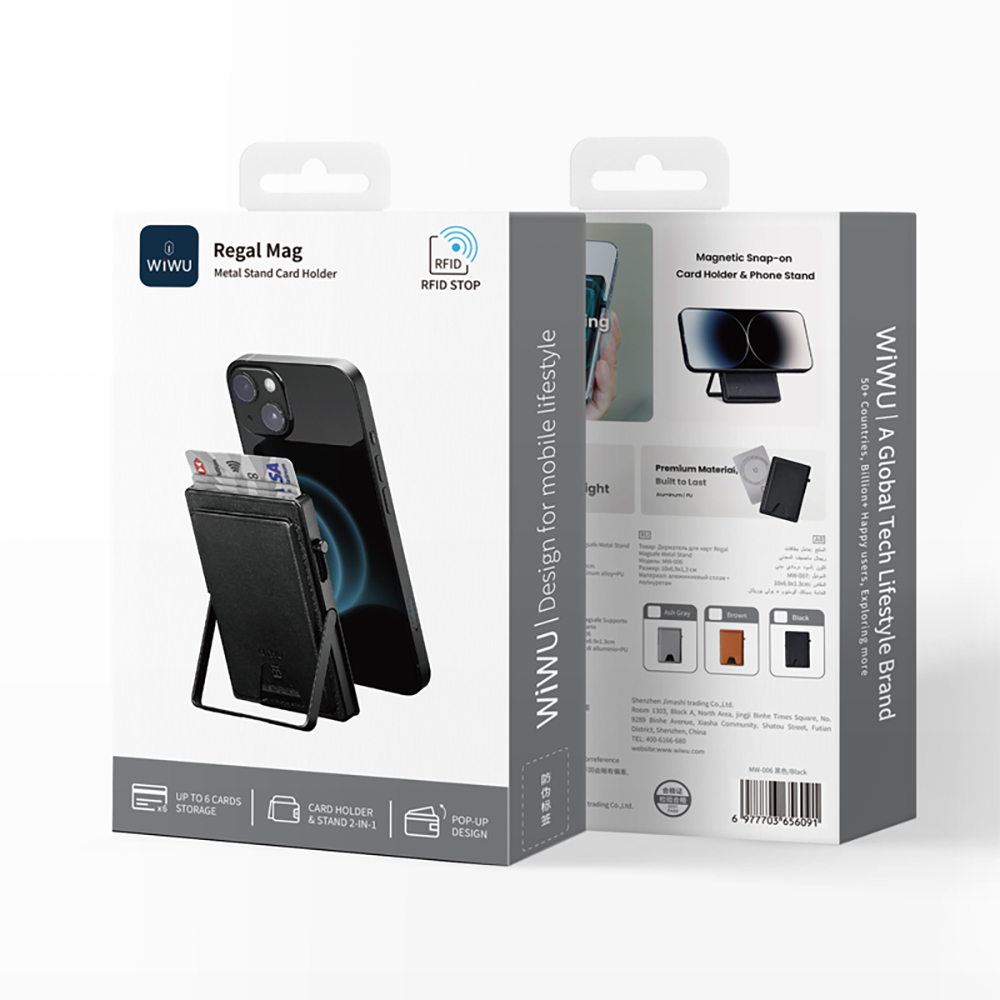 Wiwu MW-006 Tasarımlı 6 Hazneli PU Magnetik Standlı Kartlık - 2