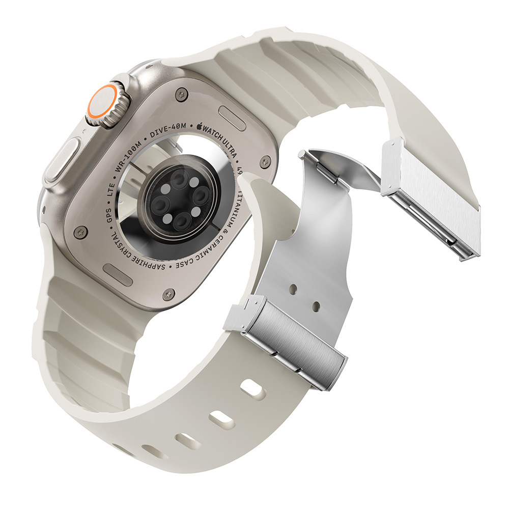 Apple Watch 44mm Uyumlu Zore KRD-145 Metal Tokalı Silikon Kordon - 4