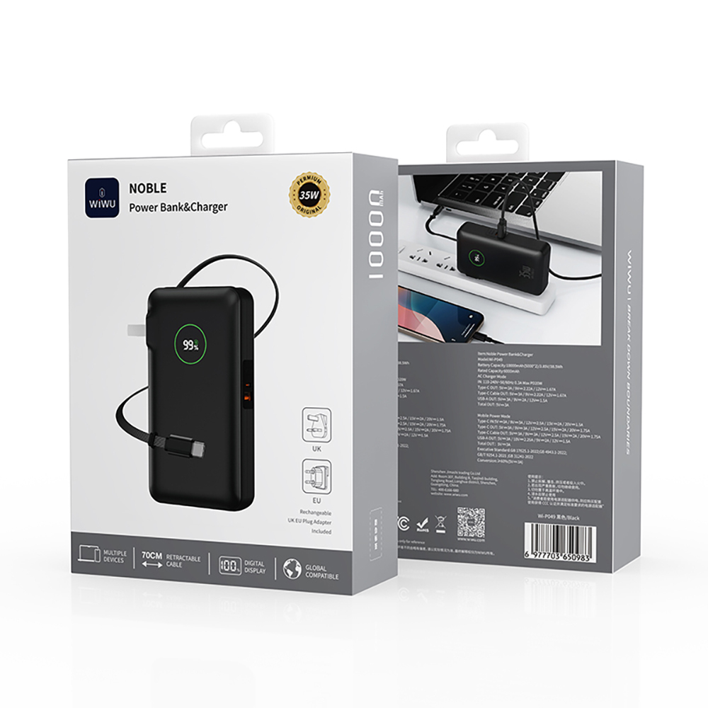 Wiwu Wi-P049 Noble Serisi Type-C Kablolu Dijital LED Göstergeli Powerbank PD 35W 10000mAh - 1