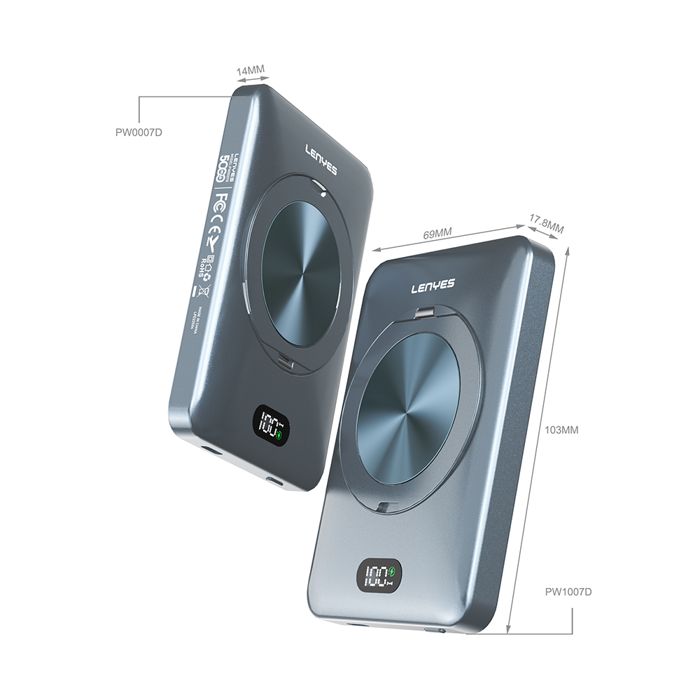 Lenyes PW0007D 20W Dijital LED Ekranlı Yüzük Standlı Wireless Powerbank 15W 5000mAh - 2