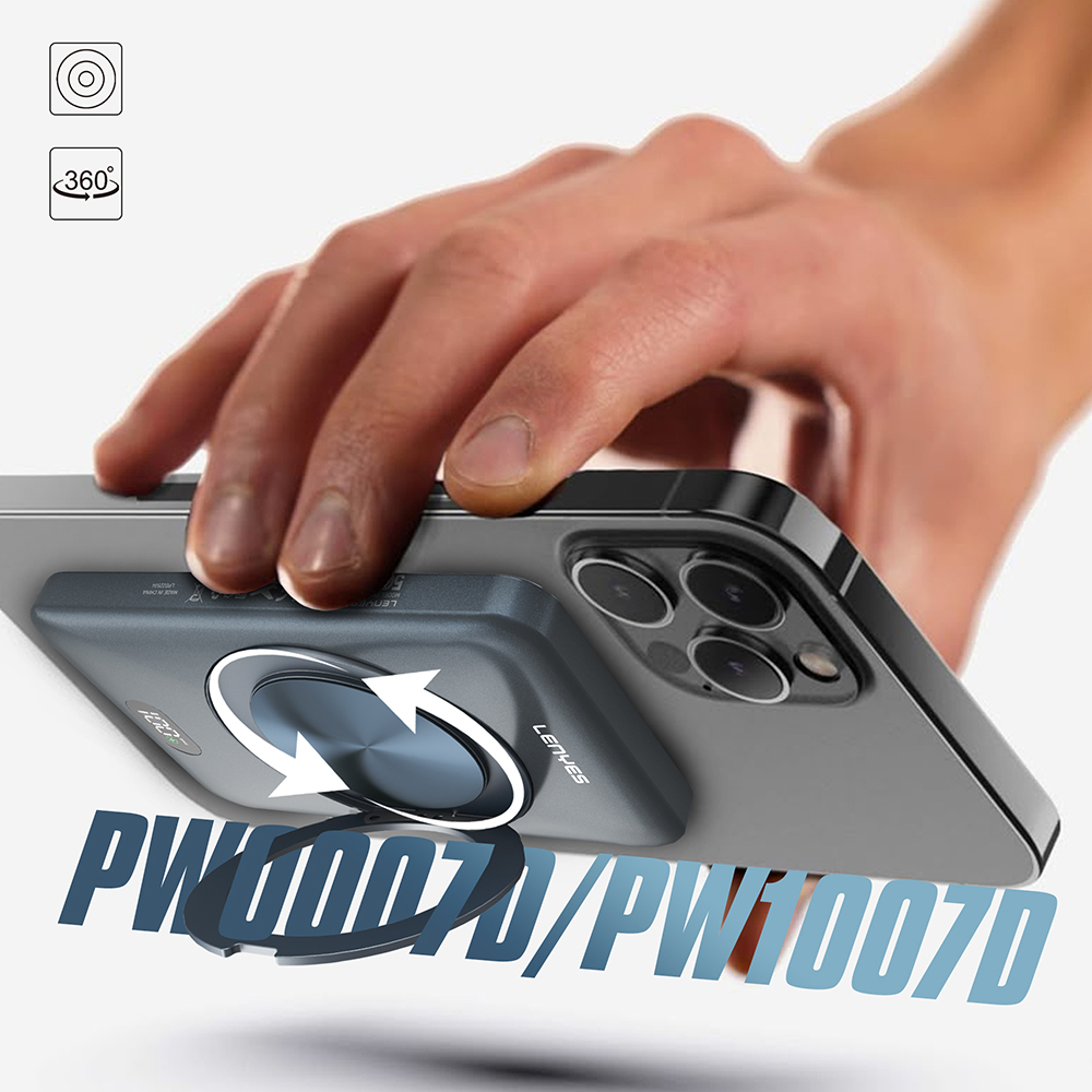 Lenyes PW1007D 20W Dijital LED Ekranlı Yüzük Standlı Wireless Powerbank 15W 10000mAh - 4