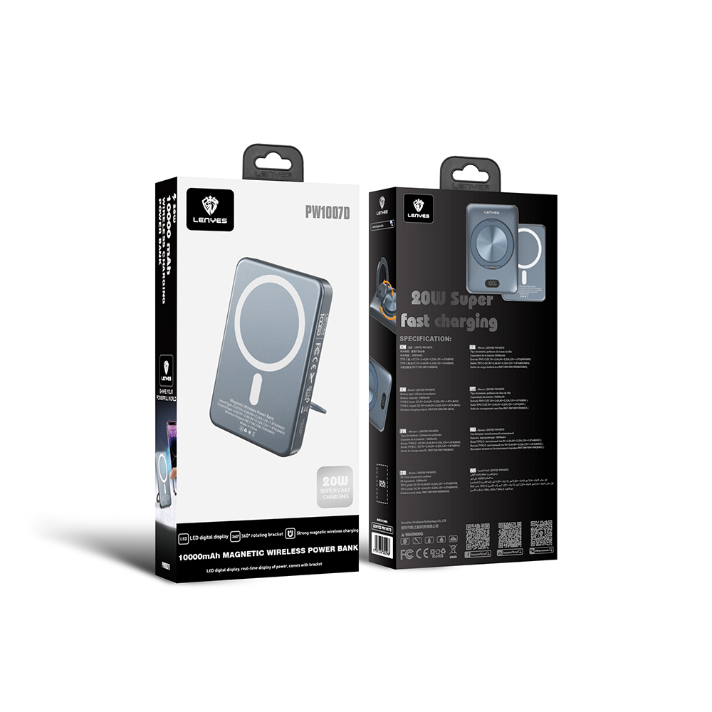 Lenyes PW1007D 20W Dijital LED Ekranlı Yüzük Standlı Wireless Powerbank 15W 10000mAh - 7