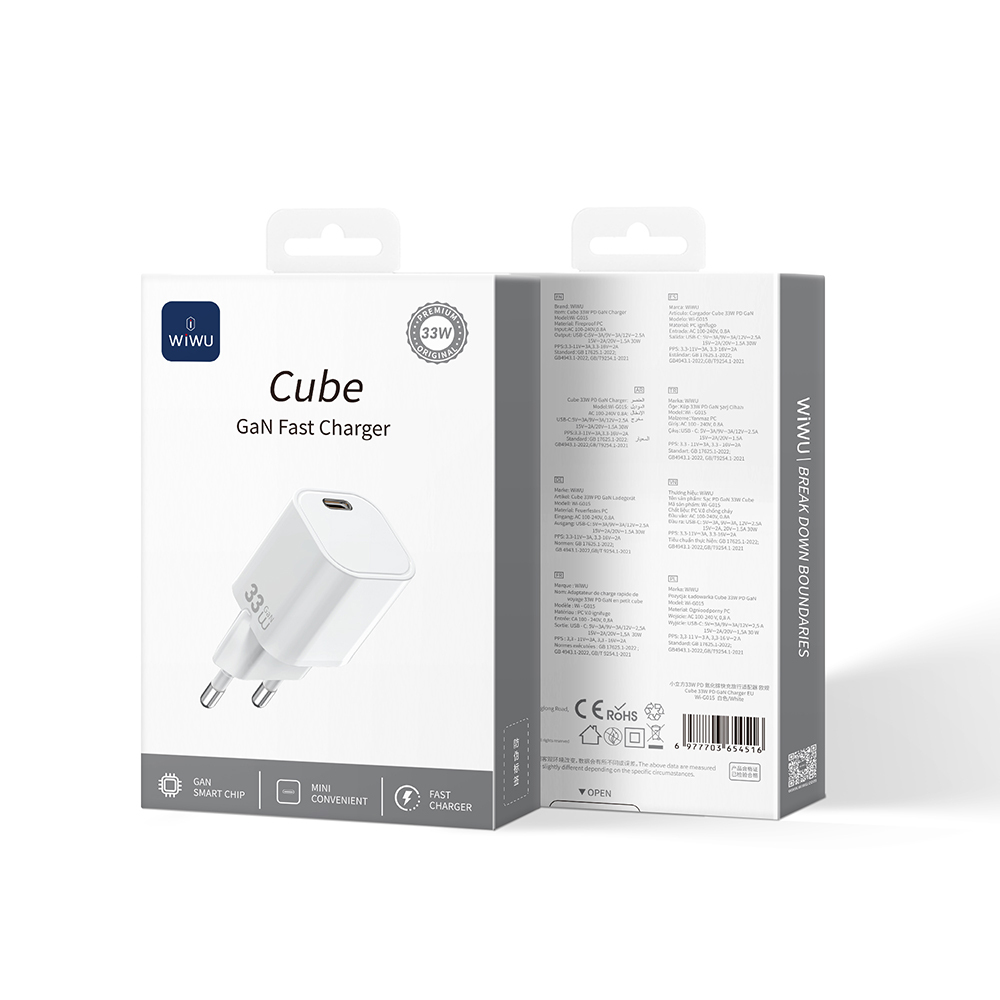Wiwu Wi-G015 Cube Serisi GaN Tech PD Hızlı Şarj Özellikli Mini Şarj Başlığı 33W - 2