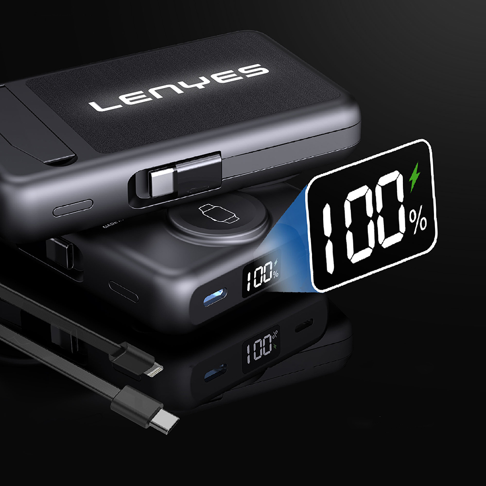 Lenyes PW1003D 22.5W Dijital LED Ekranlı Akıllı Saat Kablosuz Şarj Özellikli Standlı Wireless Powerbank 15W 10000mAh - 1