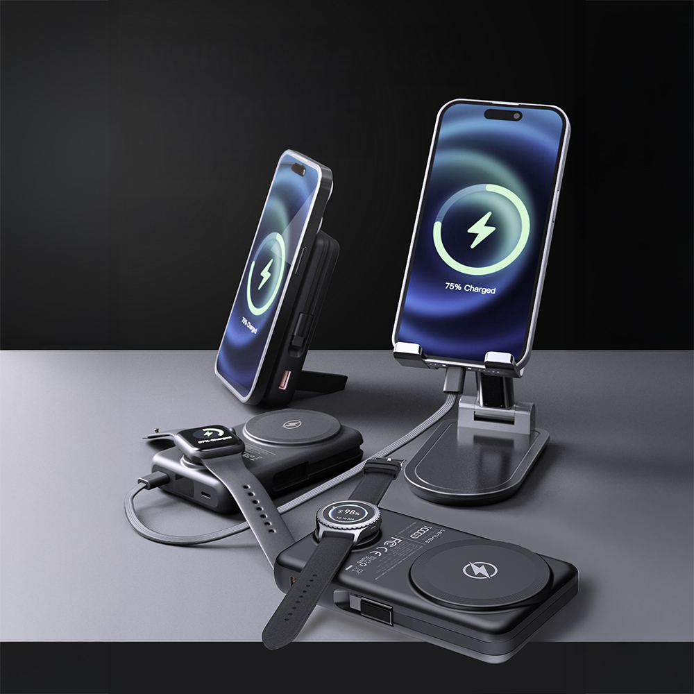 Lenyes PW1003D 22.5W Dijital LED Ekranlı Akıllı Saat Kablosuz Şarj Özellikli Standlı Wireless Powerbank 15W 10000mAh - 3