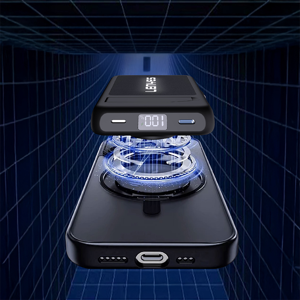 Lenyes PW1003D 22.5W Dijital LED Ekranlı Akıllı Saat Kablosuz Şarj Özellikli Standlı Wireless Powerbank 15W 10000mAh - 4