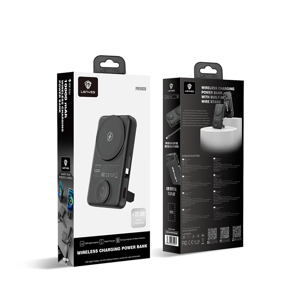 Lenyes PW1003D 22.5W Dijital LED Ekranlı Akıllı Saat Kablosuz Şarj Özellikli Standlı Wireless Powerbank 15W 10000mAh - 6