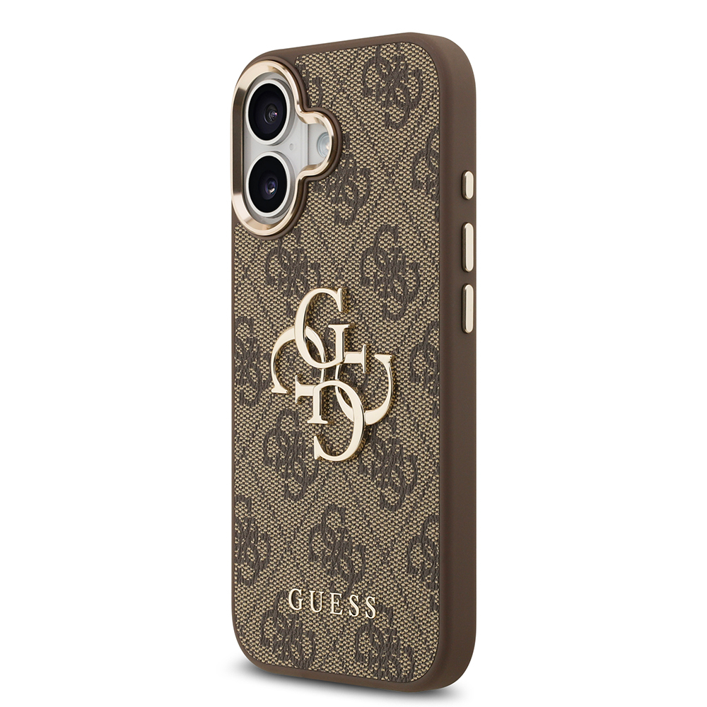 Apple iPhone 17 Kılıf Guess Orjinal Lisanslı Gold Metal Kamera Çerçeveli 4G Desenli Metal Büyük 4G ve Yazı Logolu Kapak - 1