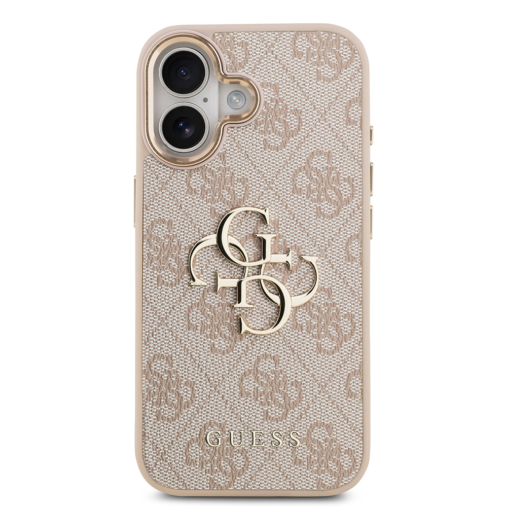 Apple iPhone 17 Kılıf Guess Orjinal Lisanslı Gold Metal Kamera Çerçeveli 4G Desenli Metal Büyük 4G ve Yazı Logolu Kapak - 16