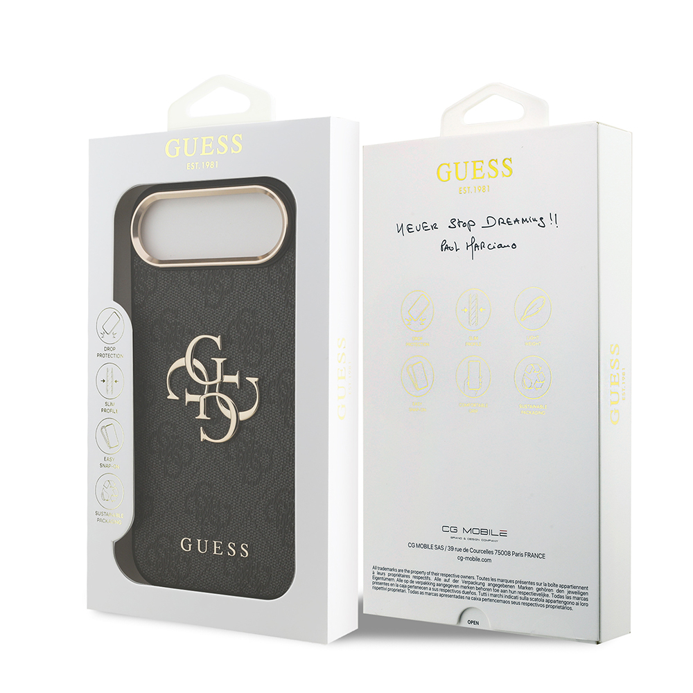 Apple iPhone 17 Air Kılıf Guess Orjinal Lisanslı Gold Metal Kamera Çerçeveli 4G Desenli Metal Büyük 4G ve Yazı Logolu Kapak - 7