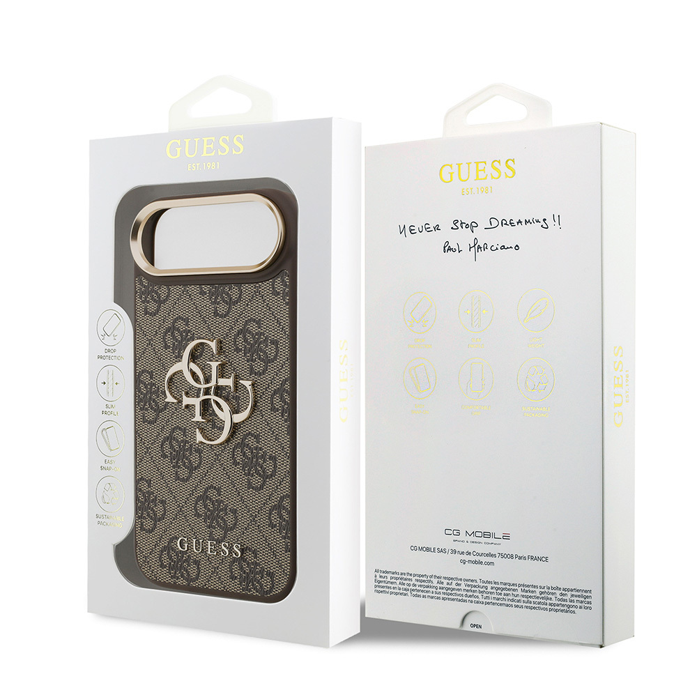 Apple iPhone 17 Air Uyumlu Kılıf Guess Orjinal Lisanslı Gold Metal Kamera Çerçeveli 4G Desenli Metal Büyük 4G ve Yazı Logolu Kapak - 14