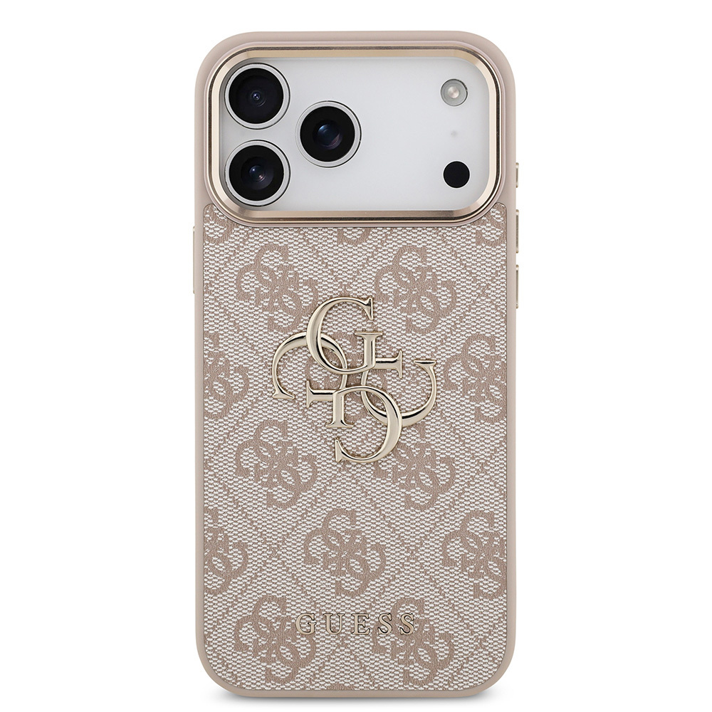 Apple iPhone 17 Pro Max Uyumlu Kılıf Guess Orjinal Lisanslı Gold Metal Kamera Çerçeveli 4G Desenli Metal Büyük 4G ve Yazı Logolu Kapak - 16