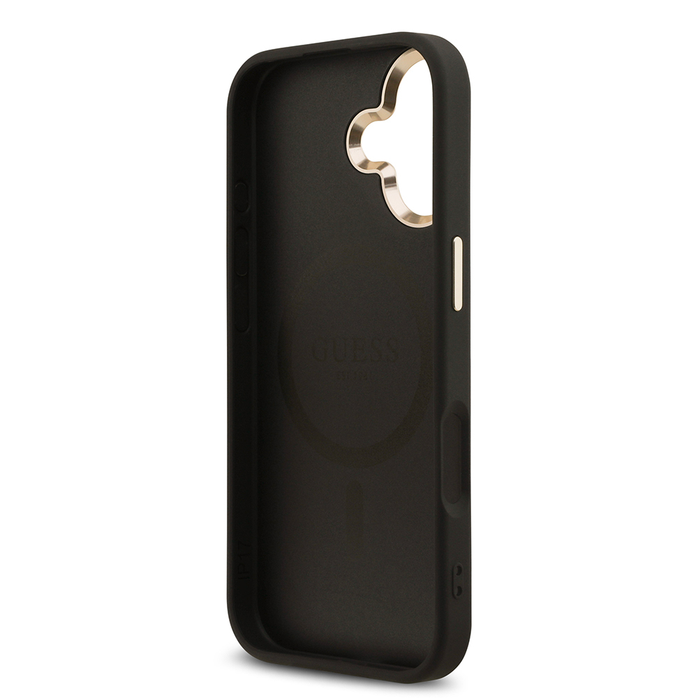 Apple iPhone 17 Kılıf Guess Orjinal Lisanslı Gold Metal Kamera Çerçeveli Taşlı Üçgen Logo 4G Desenli Kapak - 6