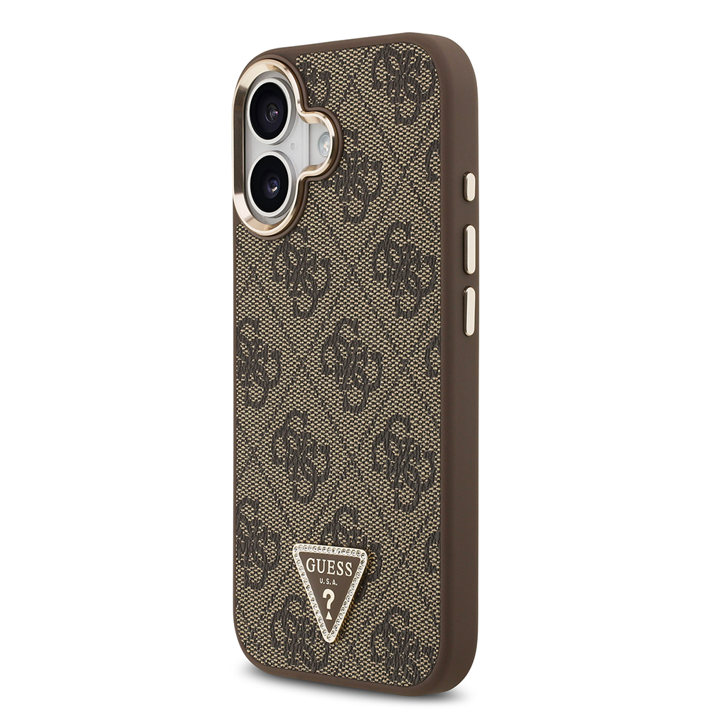 Apple iPhone 17 Kılıf Guess Orjinal Lisanslı Gold Metal Kamera Çerçeveli Taşlı Üçgen Logo 4G Desenli Kapak - 8