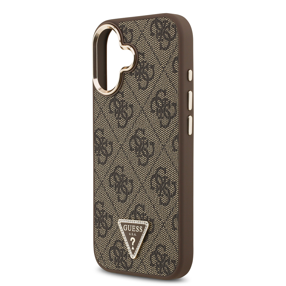 Apple iPhone 17 Kılıf Guess Orjinal Lisanslı Gold Metal Kamera Çerçeveli Taşlı Üçgen Logo 4G Desenli Kapak - 12