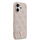 Apple iPhone 17 Uyumlu Kılıf Guess Orjinal Lisanslı M-safe Şarj Özellikli Gold Metal Kamera Çerçeveli Taşlı Üçgen Logo 4G Desenli Kapak - 17