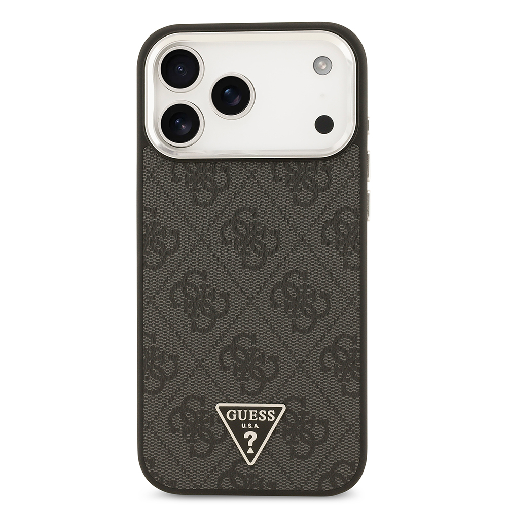 Apple iPhone 17 Pro Max Kılıf Guess Orjinal Lisanslı Gümüş Metal Kamera Çerçeveli Taşlı Üçgen Logo 4G Desenli Kapak - 2