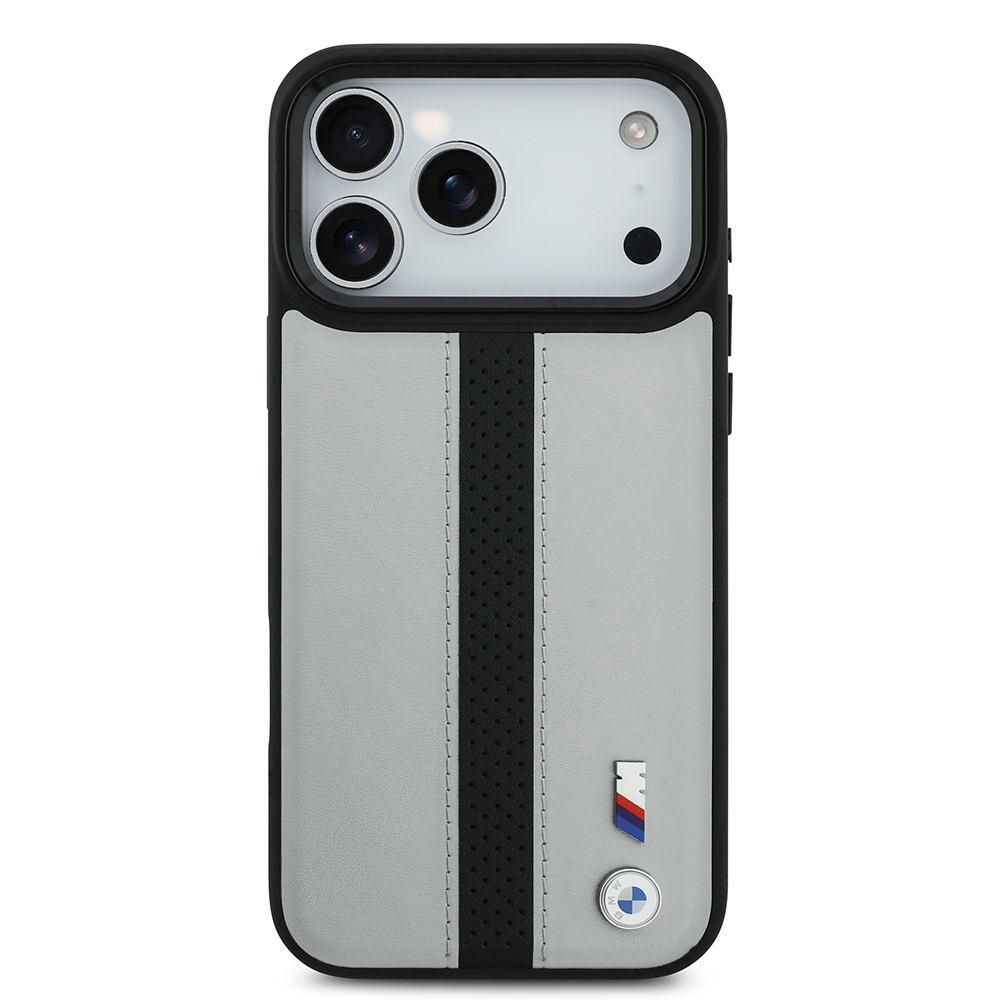 Apple iPhone 17 Pro Max Kılıf BMW Orjinal Lisanslı M-safe Şarj Özellikli Deri Arka Yüzey Metal Logolu Delikli Şerit Tasarımlı Kapak - 2