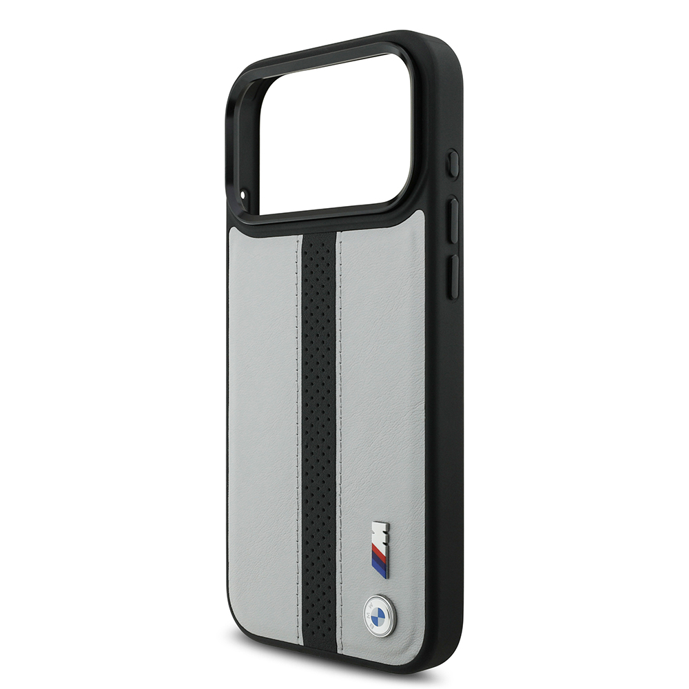 Apple iPhone 17 Pro Max Kılıf BMW Orjinal Lisanslı M-safe Şarj Özellikli Deri Arka Yüzey Metal Logolu Delikli Şerit Tasarımlı Kapak - 5