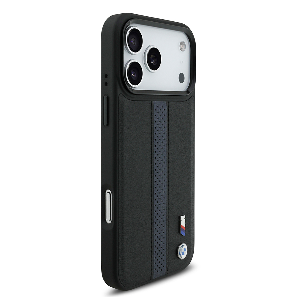 Apple iPhone 17 Pro Max Uyumlu Kılıf BMW Orjinal Lisanslı M-safe Şarj Özellikli Deri Arka Yüzey Metal Logolu Delikli Şerit Tasarımlı Kapak - 10