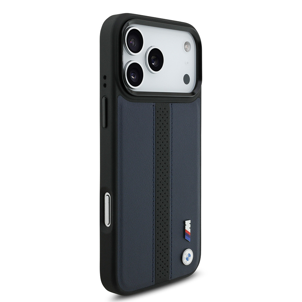 Apple iPhone 17 Pro Max Uyumlu Kılıf BMW Orjinal Lisanslı M-safe Şarj Özellikli Deri Arka Yüzey Metal Logolu Delikli Şerit Tasarımlı Kapak - 17