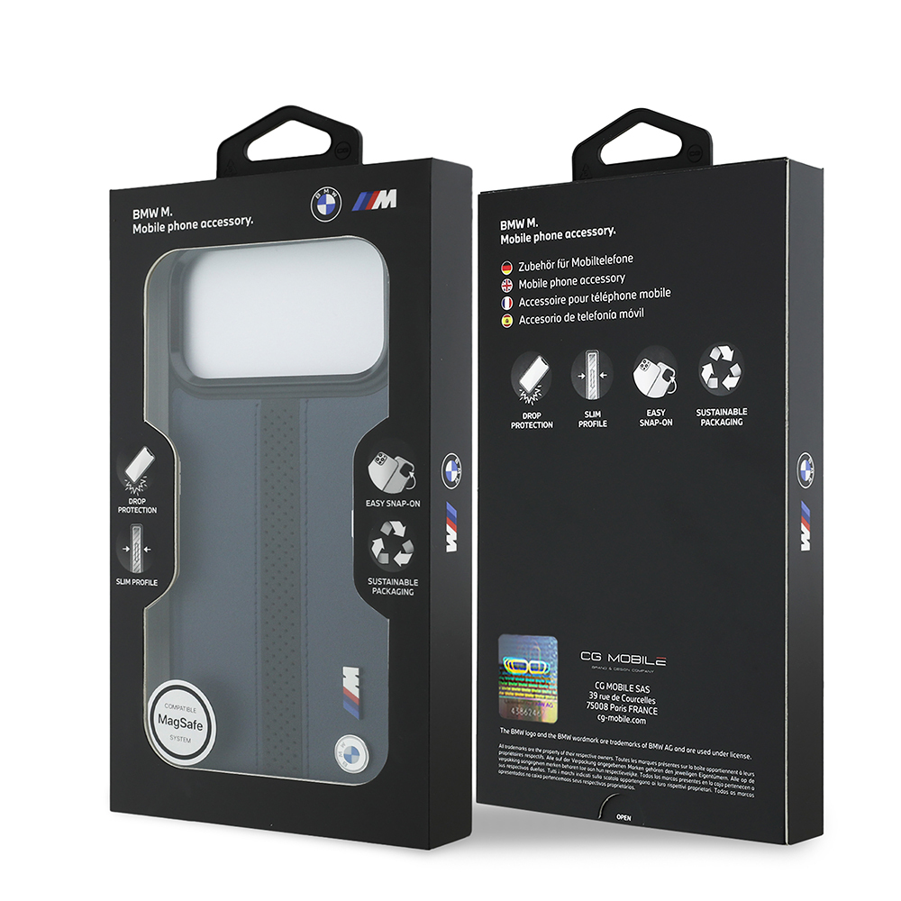 Apple iPhone 17 Pro Max Uyumlu Kılıf BMW Orjinal Lisanslı M-safe Şarj Özellikli Deri Arka Yüzey Metal Logolu Delikli Şerit Tasarımlı Kapak - 21