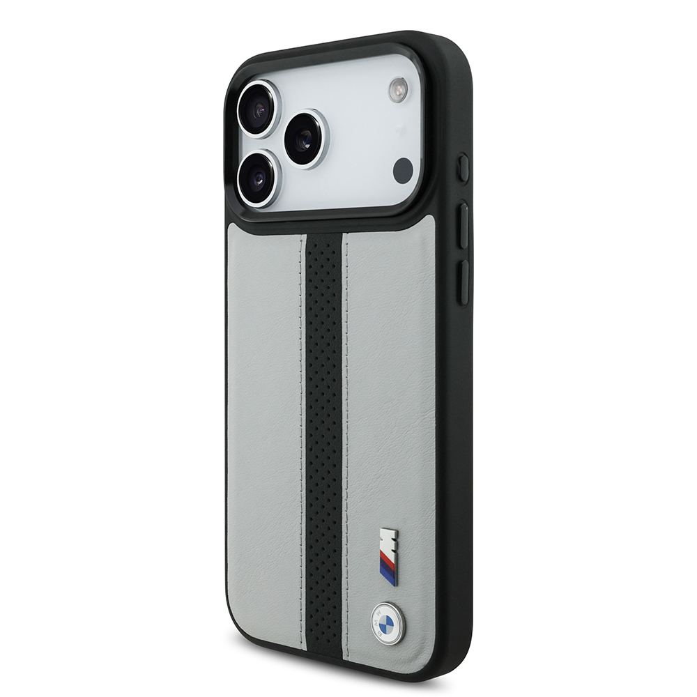 Apple iPhone 17 Pro Kılıf BMW Orjinal Lisanslı M-safe Şarj Özellikli Deri Arka Yüzey Metal Logolu Delikli Şerit Tasarımlı Kapak - 1