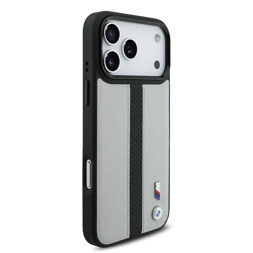 Apple iPhone 17 Pro Kılıf BMW Orjinal Lisanslı M-safe Şarj Özellikli Deri Arka Yüzey Metal Logolu Delikli Şerit Tasarımlı Kapak - 3