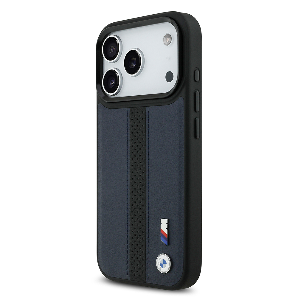 Apple iPhone 17 Pro Kılıf BMW Orjinal Lisanslı M-safe Şarj Özellikli Deri Arka Yüzey Metal Logolu Delikli Şerit Tasarımlı Kapak - 8