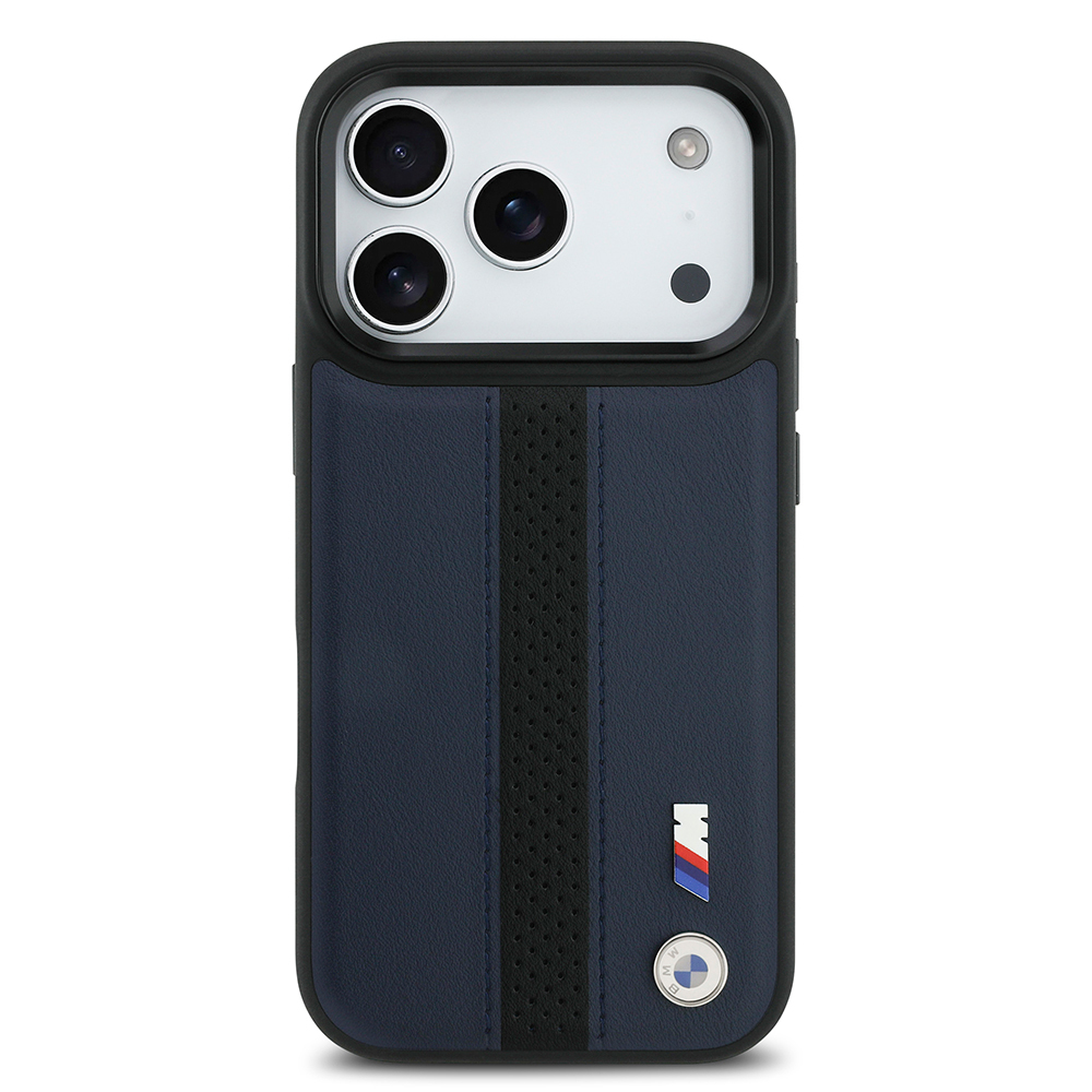 Apple iPhone 17 Pro Kılıf BMW Orjinal Lisanslı M-safe Şarj Özellikli Deri Arka Yüzey Metal Logolu Delikli Şerit Tasarımlı Kapak - 9