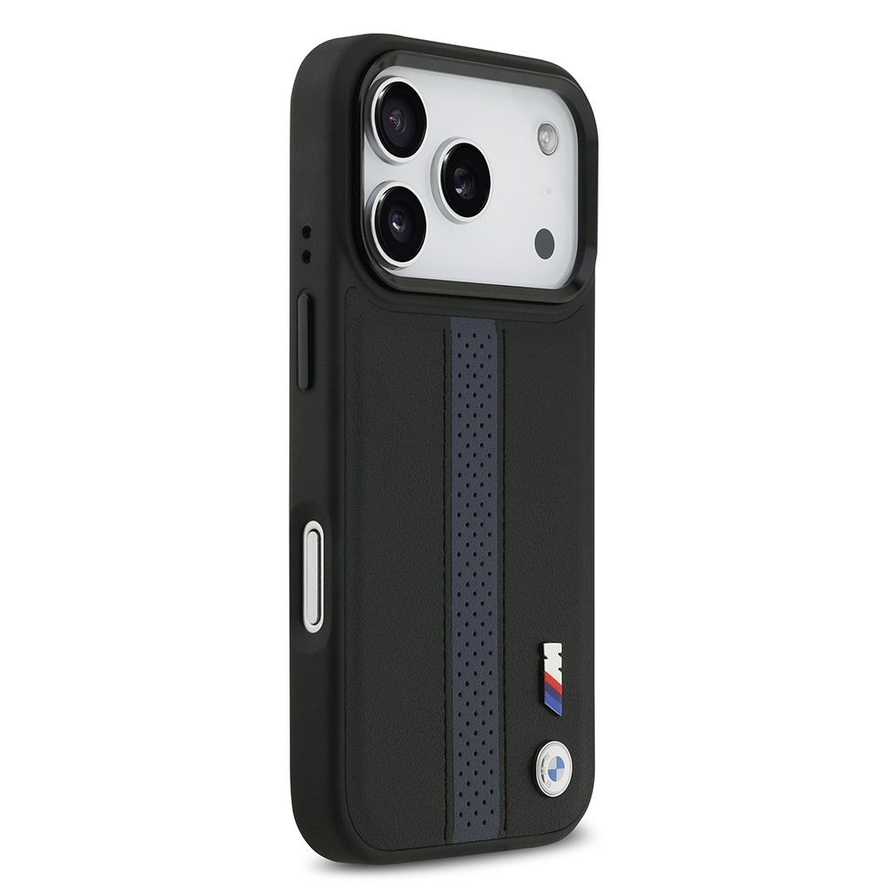 Apple iPhone 17 Pro Uyumlu Kılıf BMW Orjinal Lisanslı M-safe Şarj Özellikli Deri Arka Yüzey Metal Logolu Delikli Şerit Tasarımlı Kapak - 15