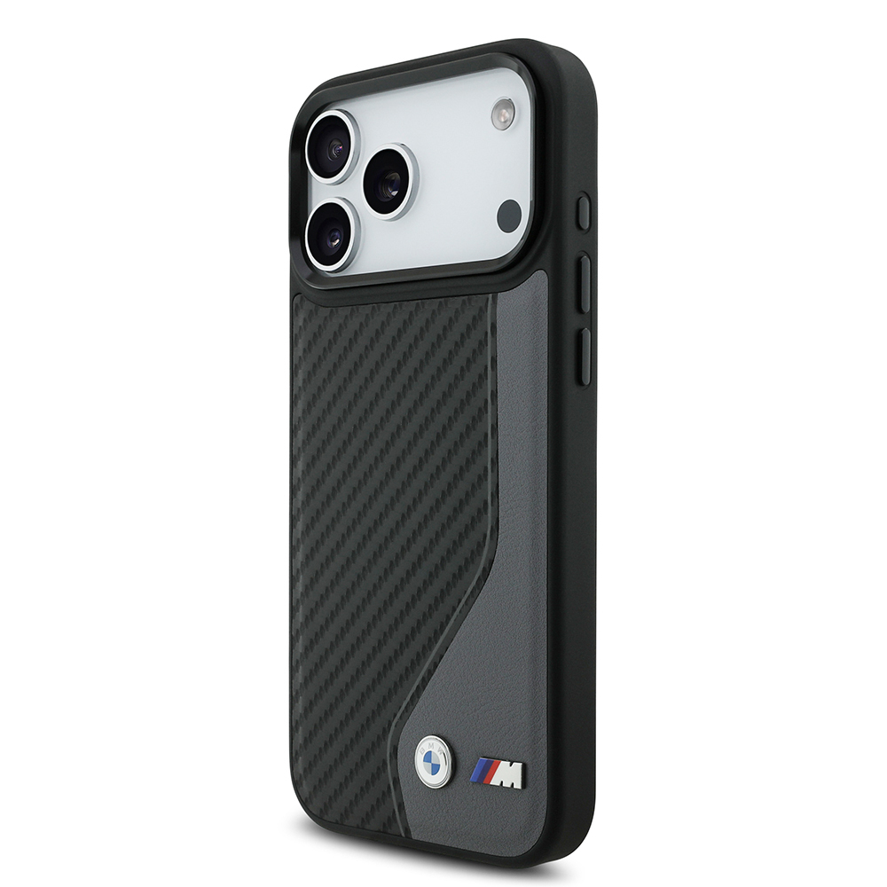 Apple iPhone 17 Pro Max Kılıf BMW Orjinal Lisanslı M-safe Şarj Özellikli Metal BMW ve M Logolu PU Karbon Tasarımlı Kapak - 1