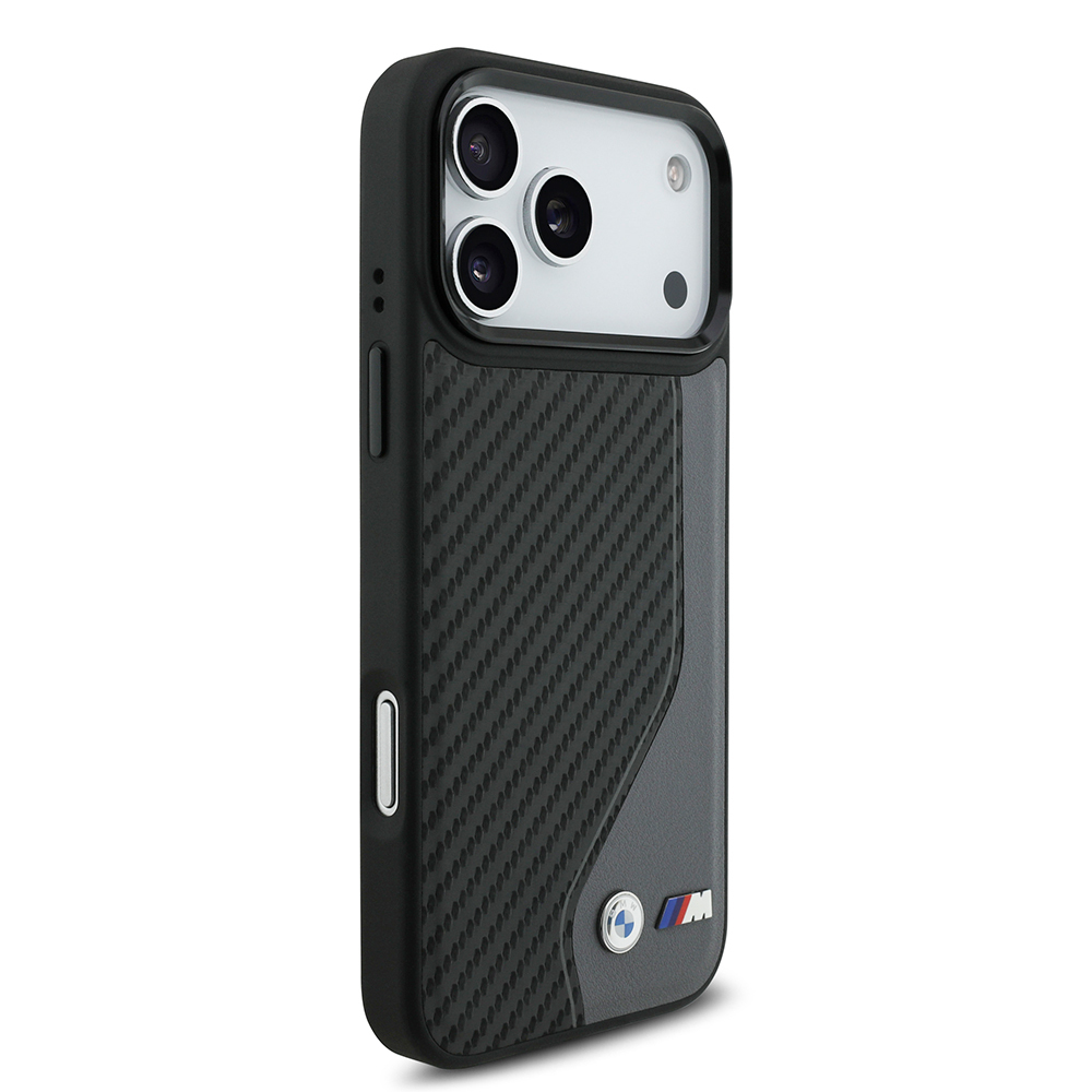 Apple iPhone 17 Pro Max Kılıf BMW Orjinal Lisanslı M-safe Şarj Özellikli Metal BMW ve M Logolu PU Karbon Tasarımlı Kapak - 3