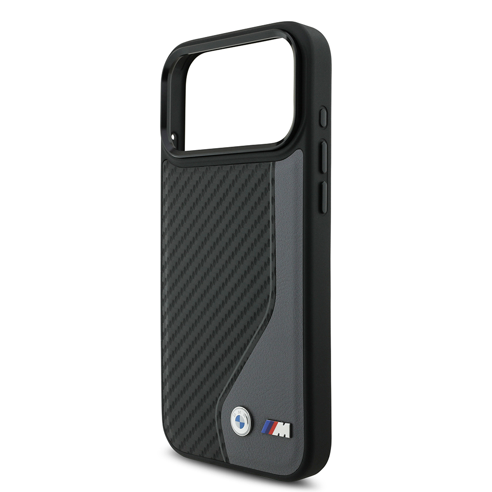 Apple iPhone 17 Pro Max Kılıf BMW Orjinal Lisanslı M-safe Şarj Özellikli Metal BMW ve M Logolu PU Karbon Tasarımlı Kapak - 5