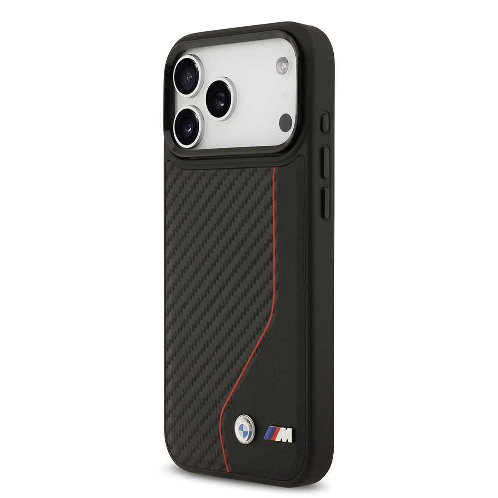 Apple iPhone 17 Pro Max Kılıf BMW Orjinal Lisanslı M-safe Şarj Özellikli Metal BMW ve M Logolu PU Karbon Tasarımlı Kapak - 7