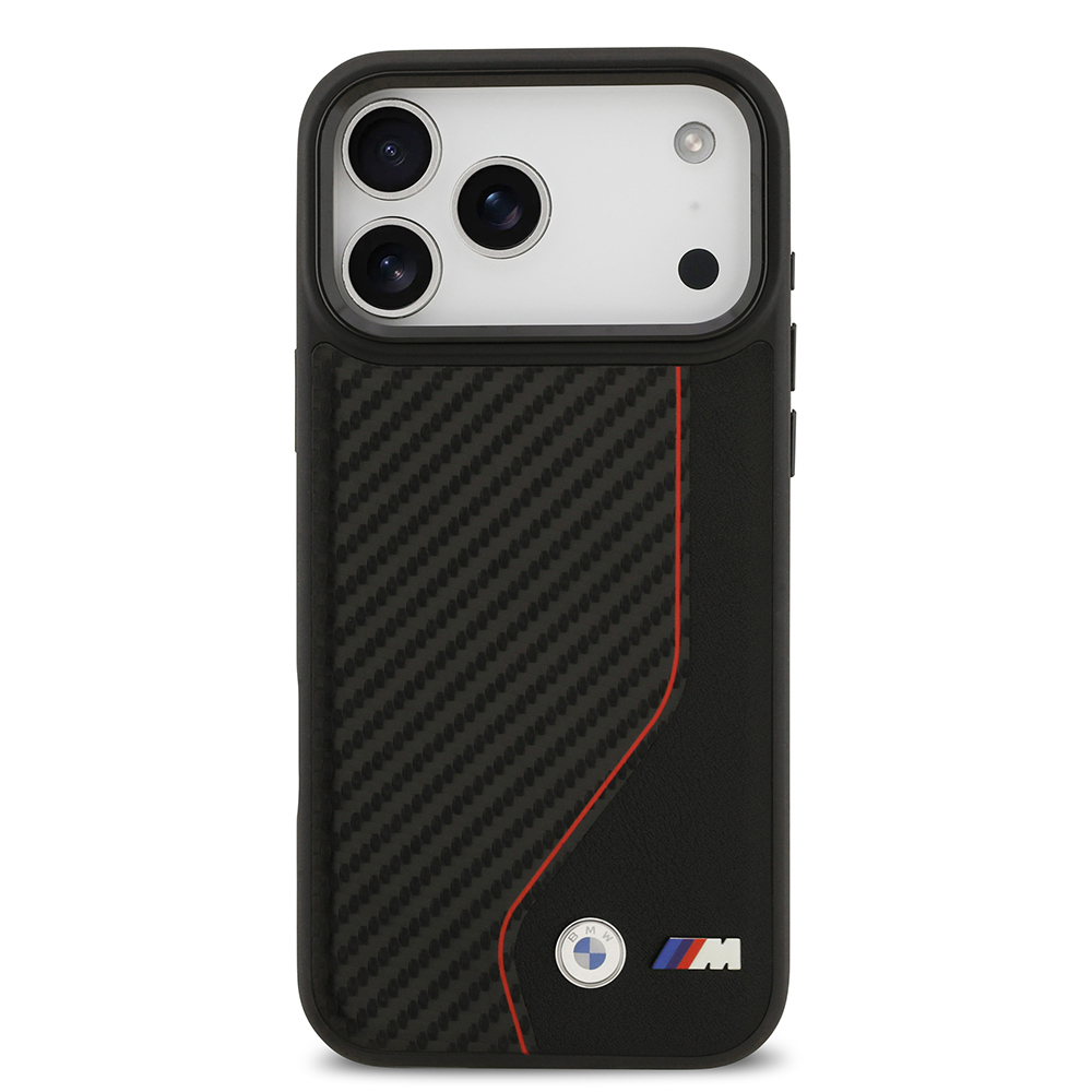 Apple iPhone 17 Pro Max Kılıf BMW Orjinal Lisanslı M-safe Şarj Özellikli Metal BMW ve M Logolu PU Karbon Tasarımlı Kapak - 8