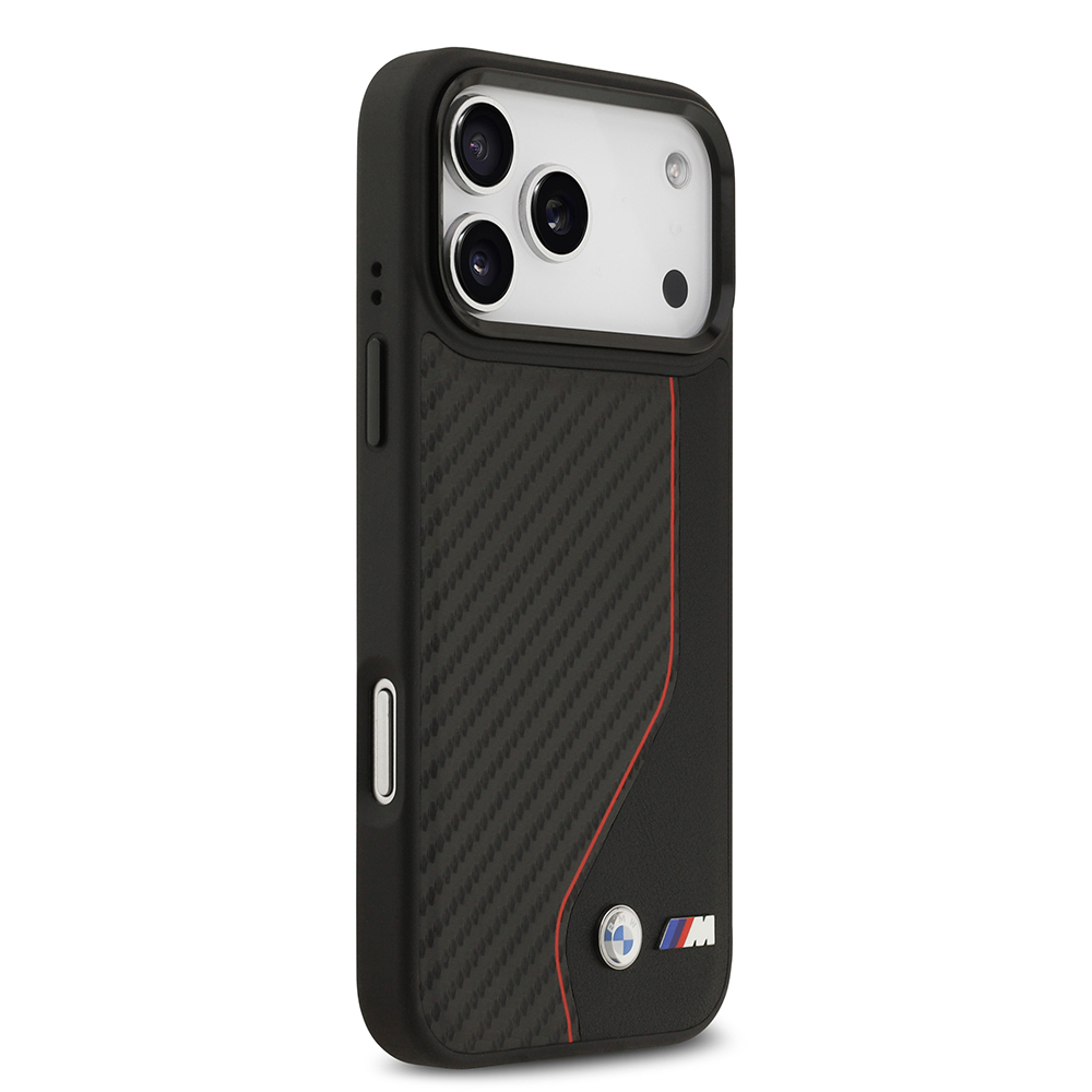 Apple iPhone 17 Pro Max Kılıf BMW Orjinal Lisanslı M-safe Şarj Özellikli Metal BMW ve M Logolu PU Karbon Tasarımlı Kapak - 9