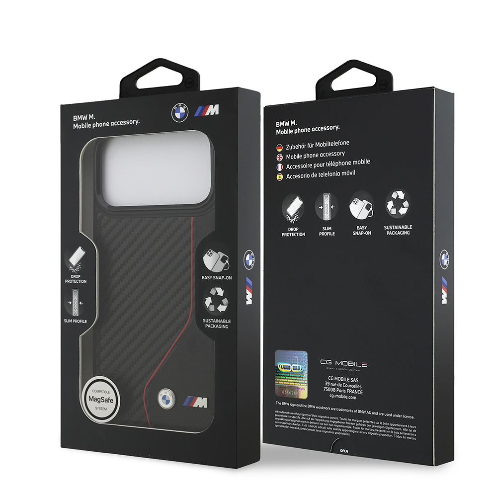 Apple iPhone 17 Pro Max Kılıf BMW Orjinal Lisanslı M-safe Şarj Özellikli Metal BMW ve M Logolu PU Karbon Tasarımlı Kapak - 14