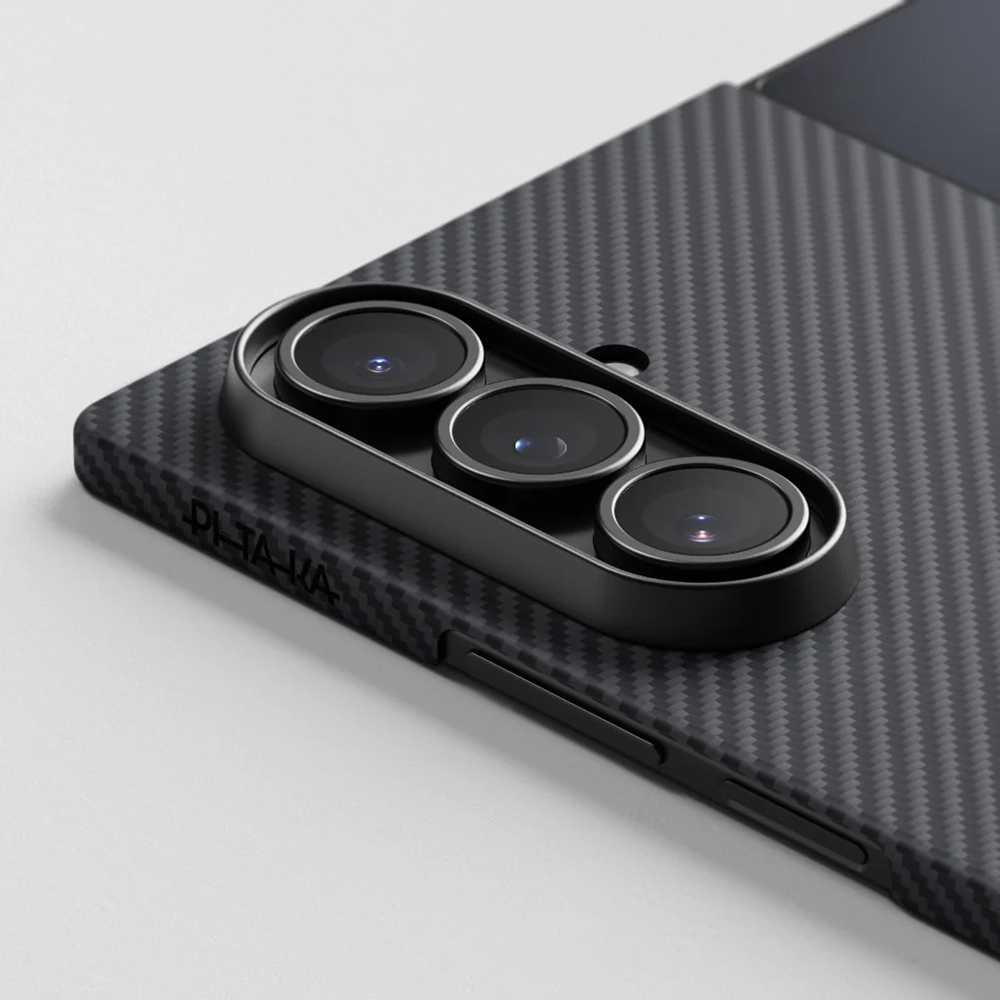 Galaxy Z Fold 7 Kılıf M-safe Şarj Özellikli 600D Aramid Fiber Pitaka Ultra-Slim Classic Serisi Black-Grey Twill Kapak - 4