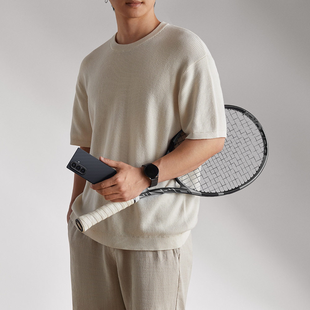 Galaxy Z Fold 7 Kılıf M-safe Şarj Özellikli 600D Aramid Fiber Pitaka Ultra-Slim Classic Serisi Black-Grey Twill Kapak - 6