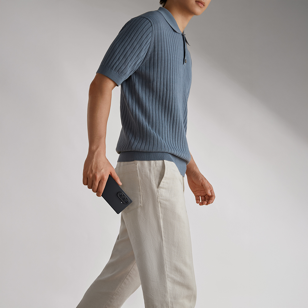 Galaxy Z Fold 7 Kılıf M-safe Şarj Özellikli 600D Aramid Fiber Pitaka Ultra-Slim Classic Serisi Black-Grey Twill Kapak - 7