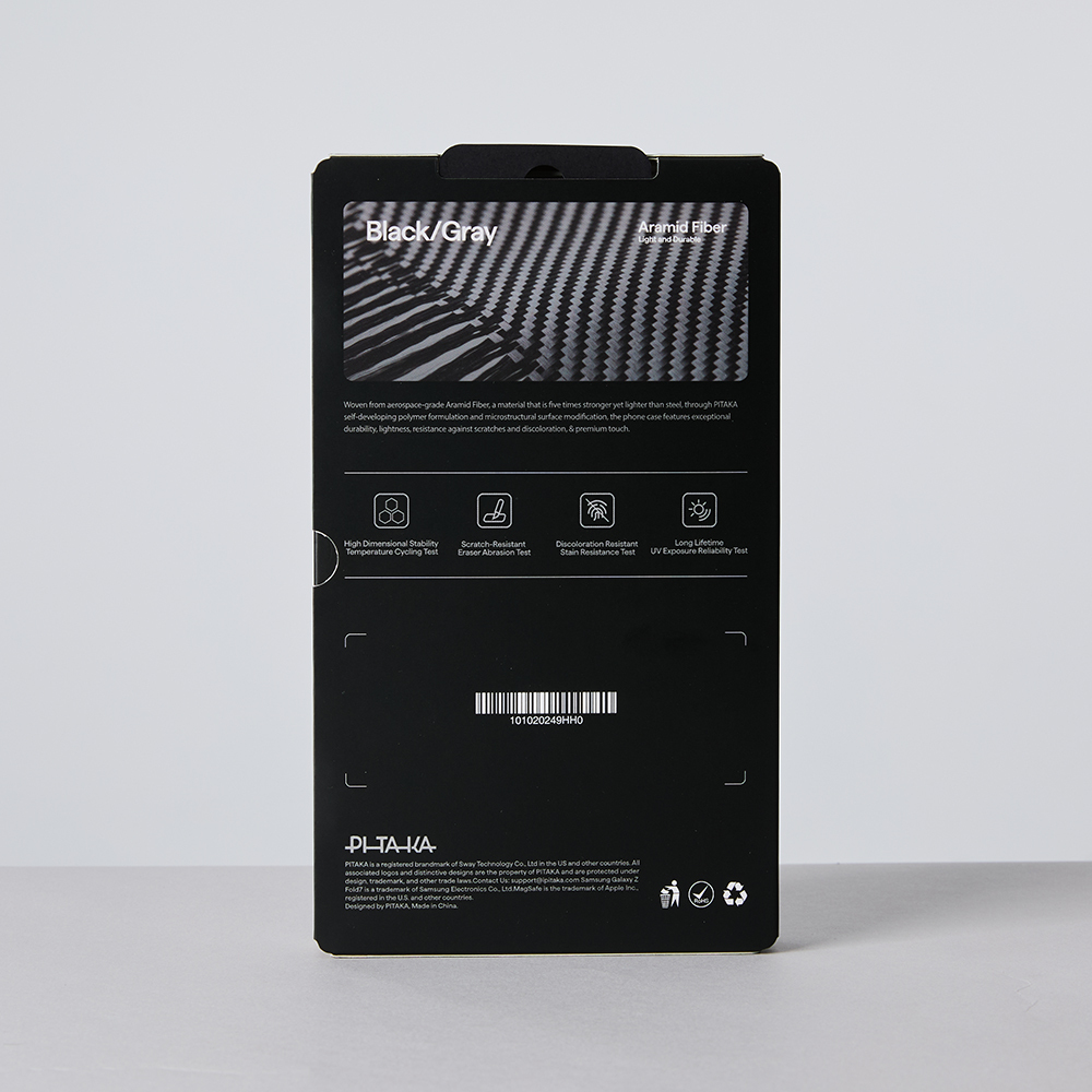 Galaxy Z Fold 7 Kılıf M-safe Şarj Özellikli 600D Aramid Fiber Pitaka Ultra-Slim Classic Serisi Black-Grey Twill Kapak - 13