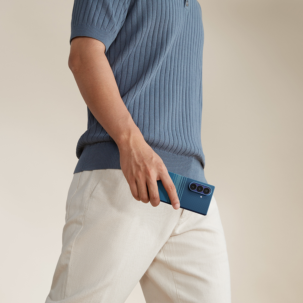 Galaxy Z Fold 7 Kılıf M-safe Şarj Özellikli Aramid Fiber Pitaka Tactile Woven Sunset-Moonrise Serisi Kapak - 11