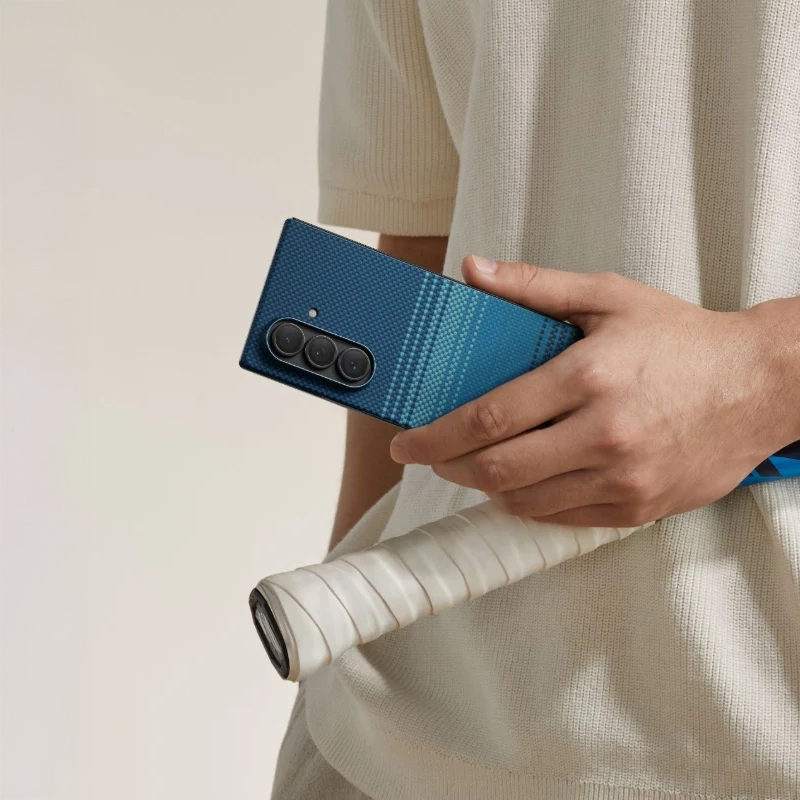 Galaxy Z Fold 7 Kılıf M-safe Şarj Özellikli Aramid Fiber Pitaka Tactile Woven Sunset-Moonrise Serisi Kapak - 15