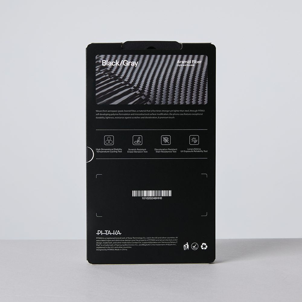 Samsung Galaxy Z Flip Uyumlu 7 Kılıf M-safe Şarj Özellikli 600D Aramid Fiber Pitaka Ultra-Slim Classic Serisi Black-Grey Twill Kapak - 11